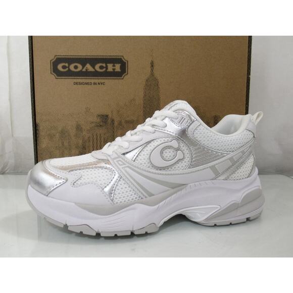 Women's Coach Mesh Sneaker Lace Up C Signature Light Grey / Optic White - Picture 2 of 10